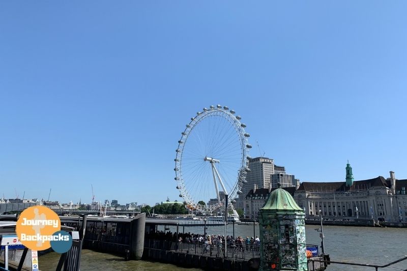 著名地標倫敦眼，在泰晤士河登船處就能看到。（圖／酒妮背包攝）