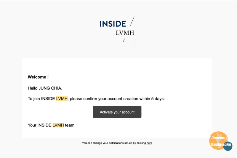 LVMH報名步驟：到Email收帳號確認信按下Activate your account（圖／取自Email）