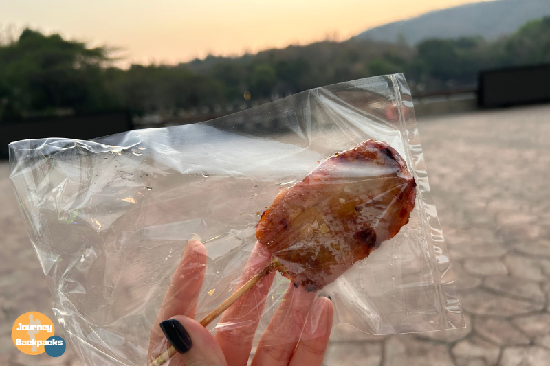 清邁夜間動物園裡好吃的烤豬肉串
